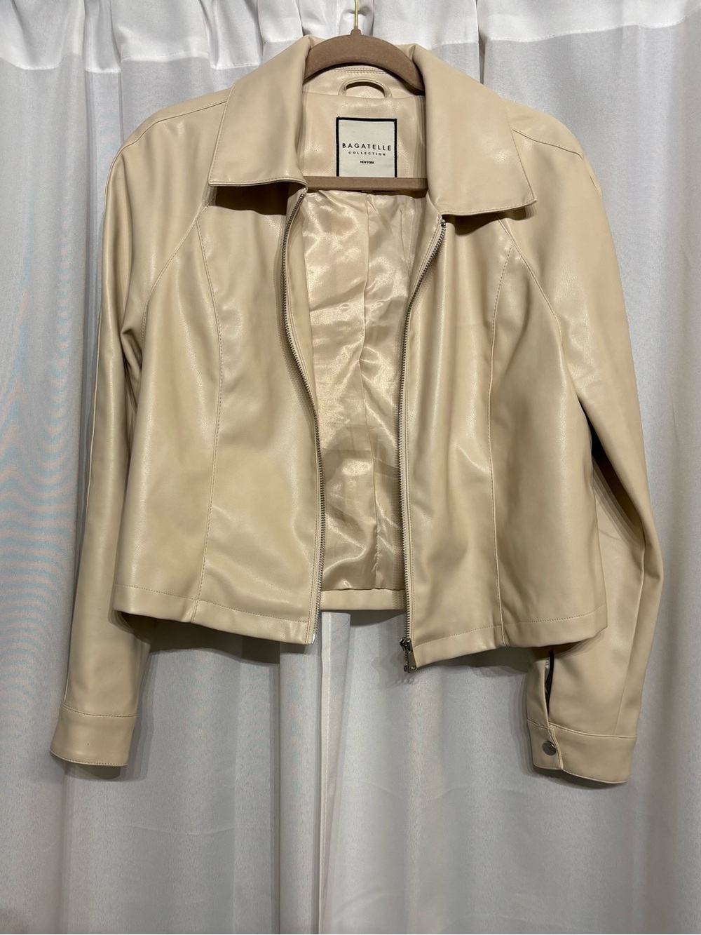 Bagatelle Collection Cream Faux Leather Jacket Size L